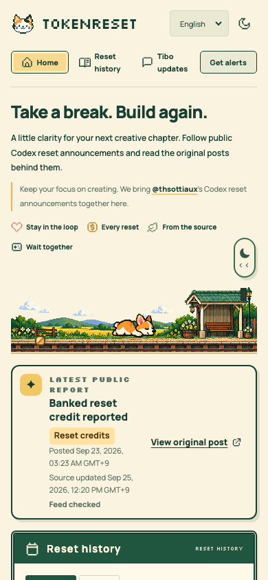 Mobile view of TokenReset