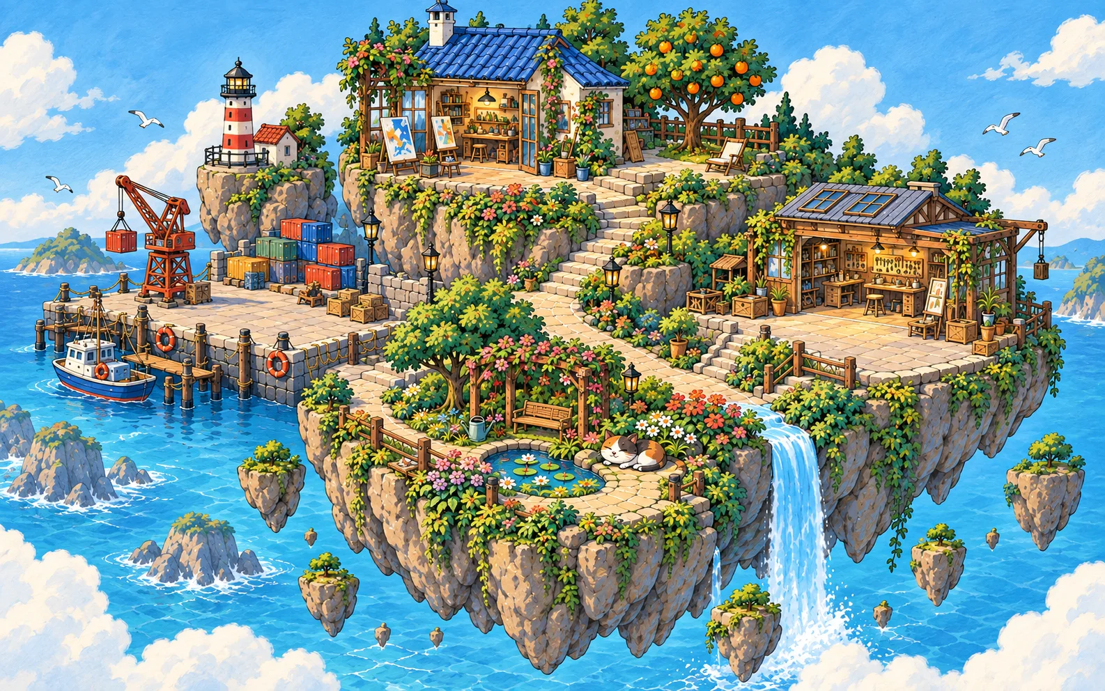 An AI-assisted illustrated island world